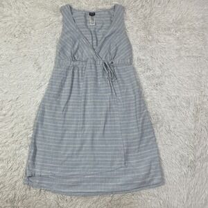 Patagonia Dress Womens 10 Blue Striped Island Hemp Crossover Empire Waist Ladies